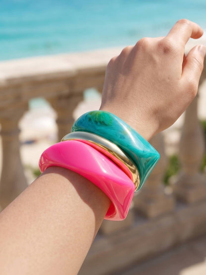 Resin & Gold-Tone Chunky Bangles Set of 3