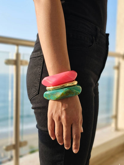 Resin & Gold-Tone Chunky Bangles Set of 3