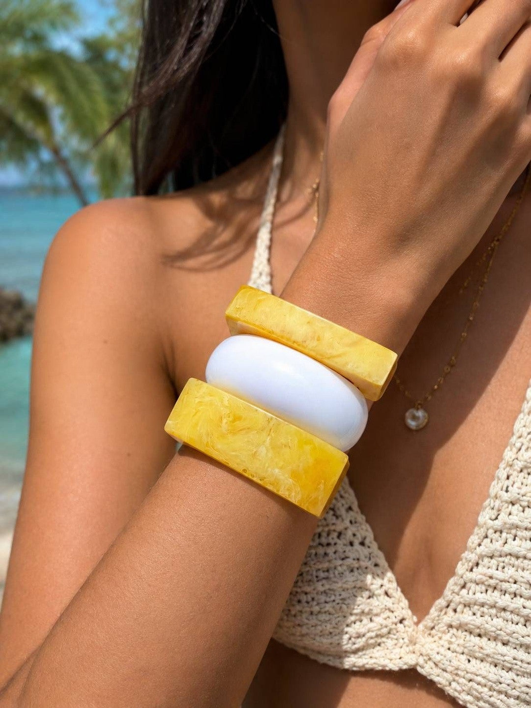 Yellow Marble Resin Bangles Set of 3