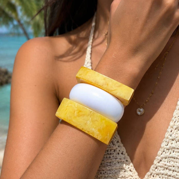 Yellow Marble Resin Bangles Set of 3