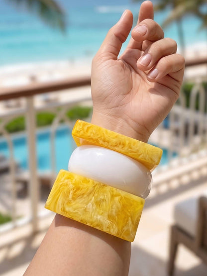 Yellow Marble Resin Bangles Set of 3