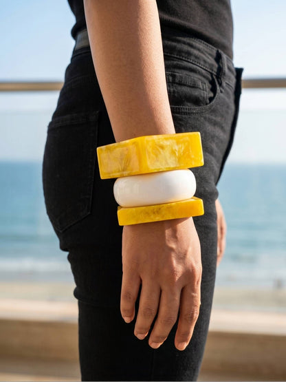 Yellow Marble Resin Bangles Set of 3
