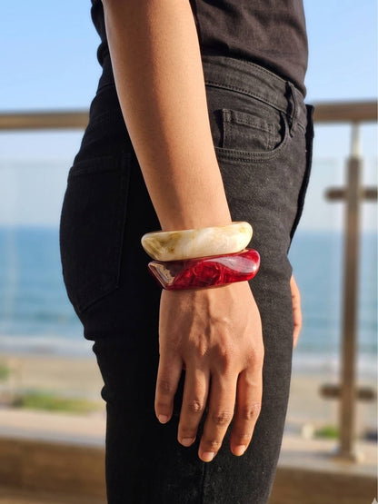Marble Resin Chunky Bangles for Women Set of 2