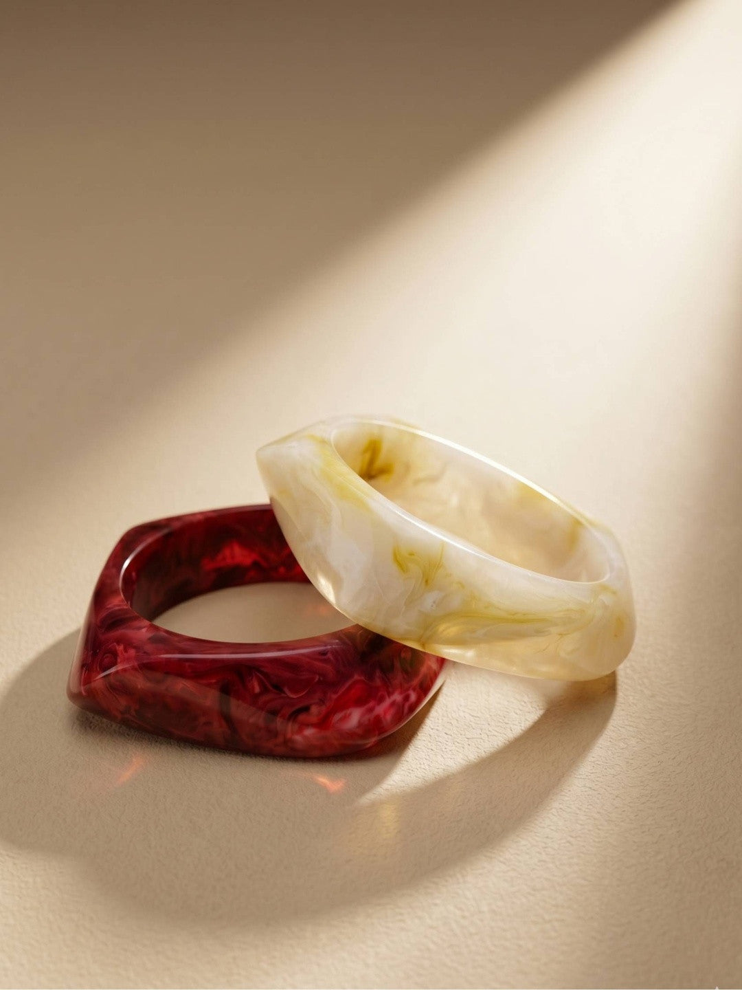 Marble Resin Chunky Bangles for Women Set of 2