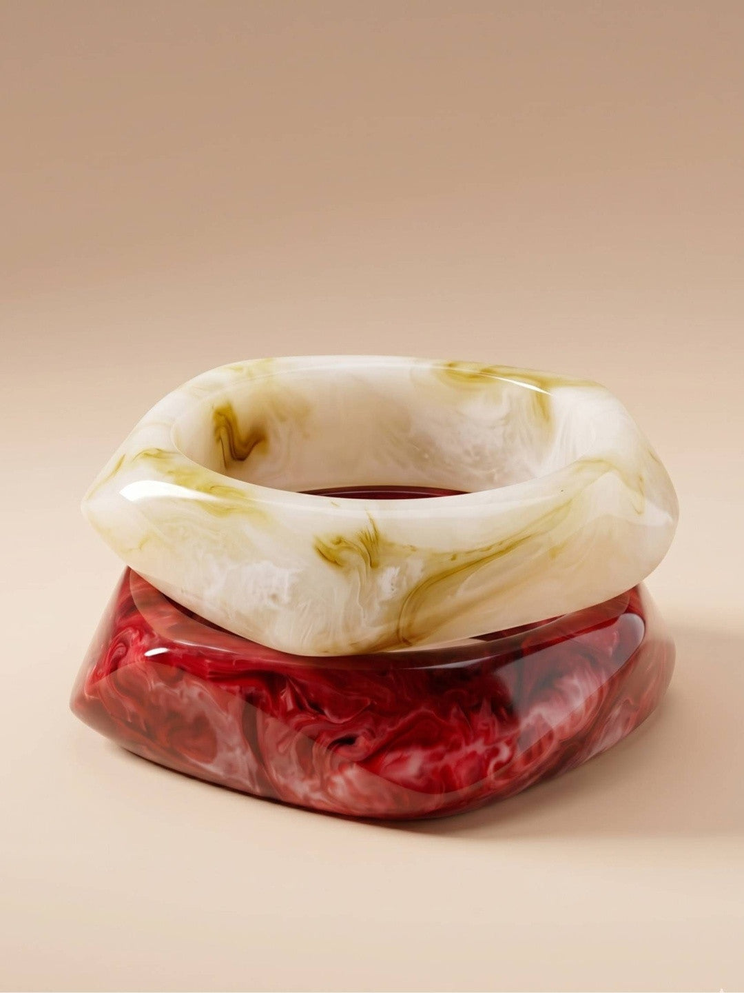 Marble Resin Chunky Bangles for Women Set of 2