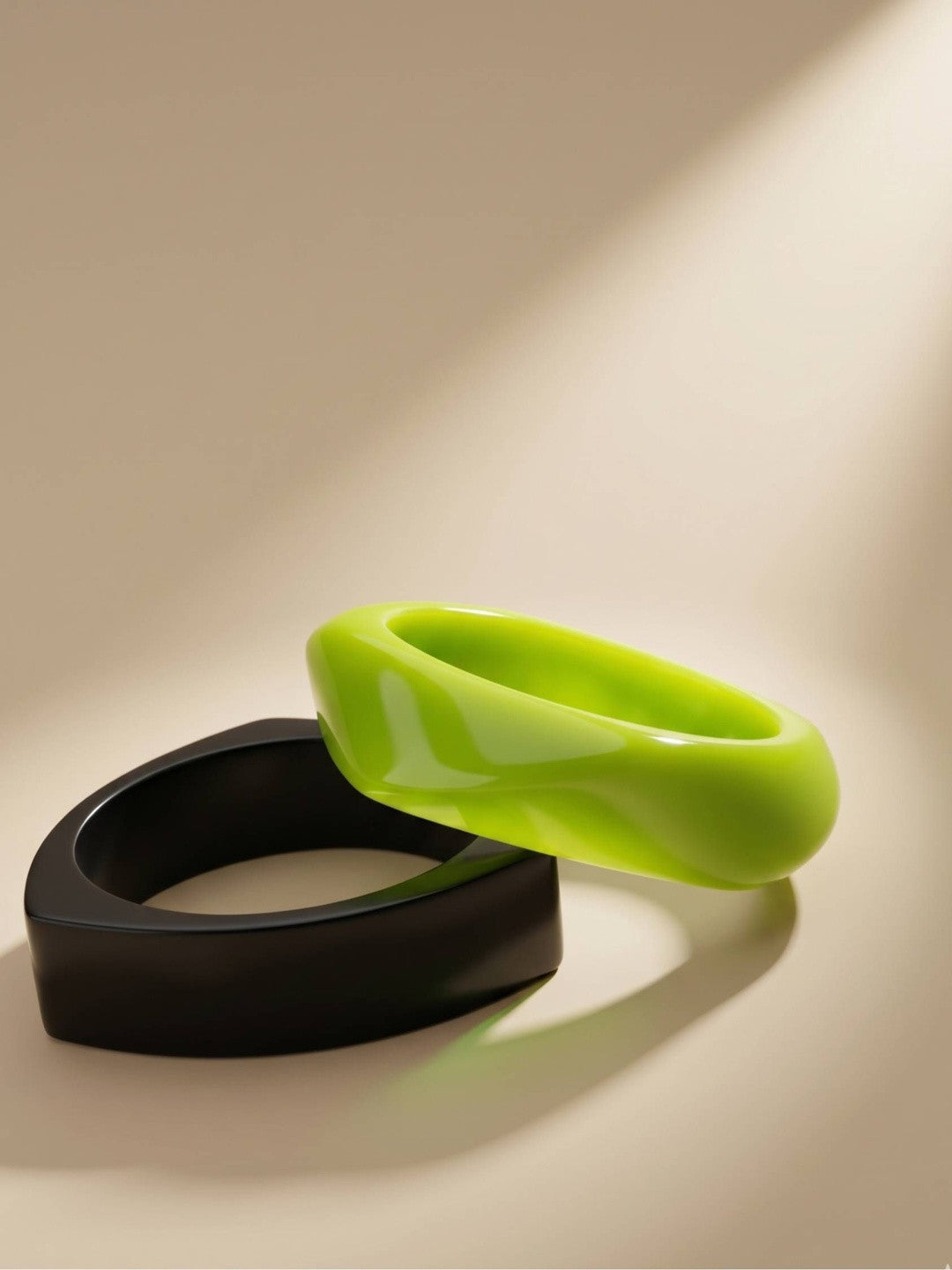 Lime Green & Black Resin Bangles Set of 2