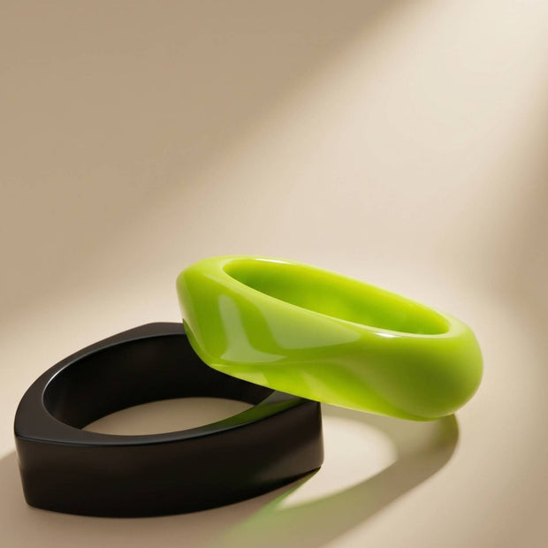 Lime Green & Black Resin Bangles Set of 2