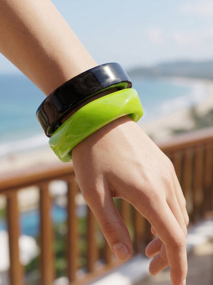 Lime Green & Black Resin Bangles Set of 2