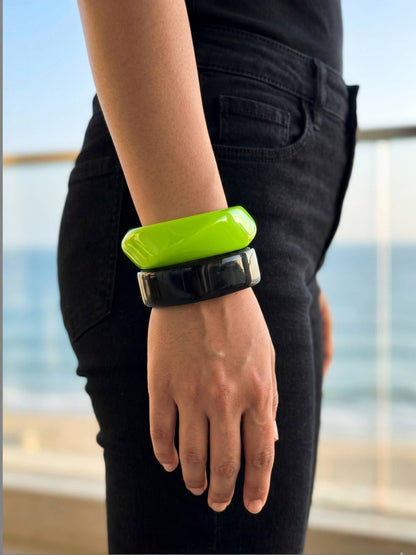 Lime Green & Black Resin Bangles Set of 2