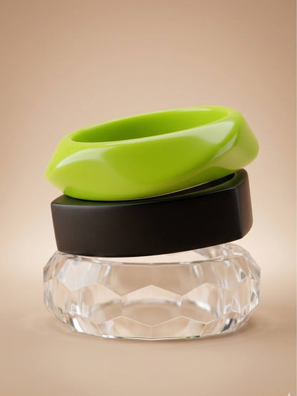 Acrylic Resin Bangles Clear Black Lime Green Set of 3