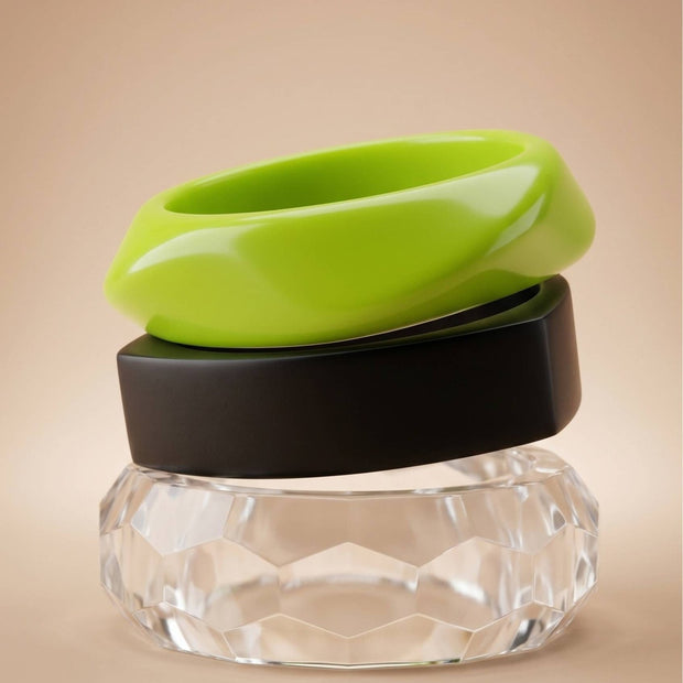 Acrylic Resin Bangles Clear Black Lime Green Set of 3