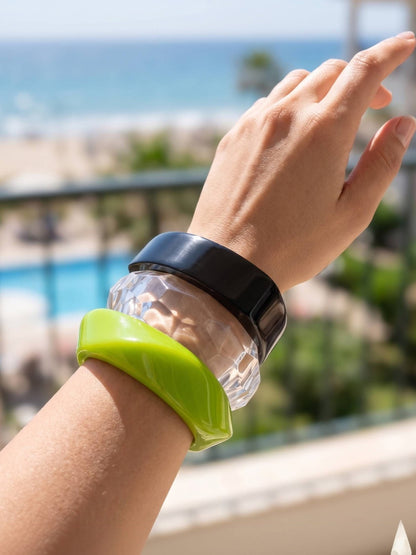 Acrylic Resin Bangles Clear Black Lime Green Set of 3