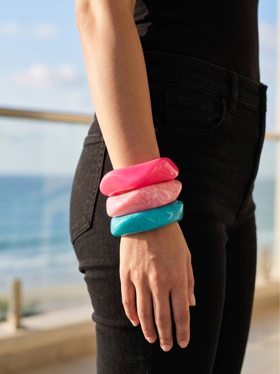 Resin Marble Chunky Bangles for Women Set of 3