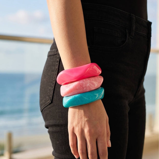 Resin Marble Chunky Bangles for Women Set of 3