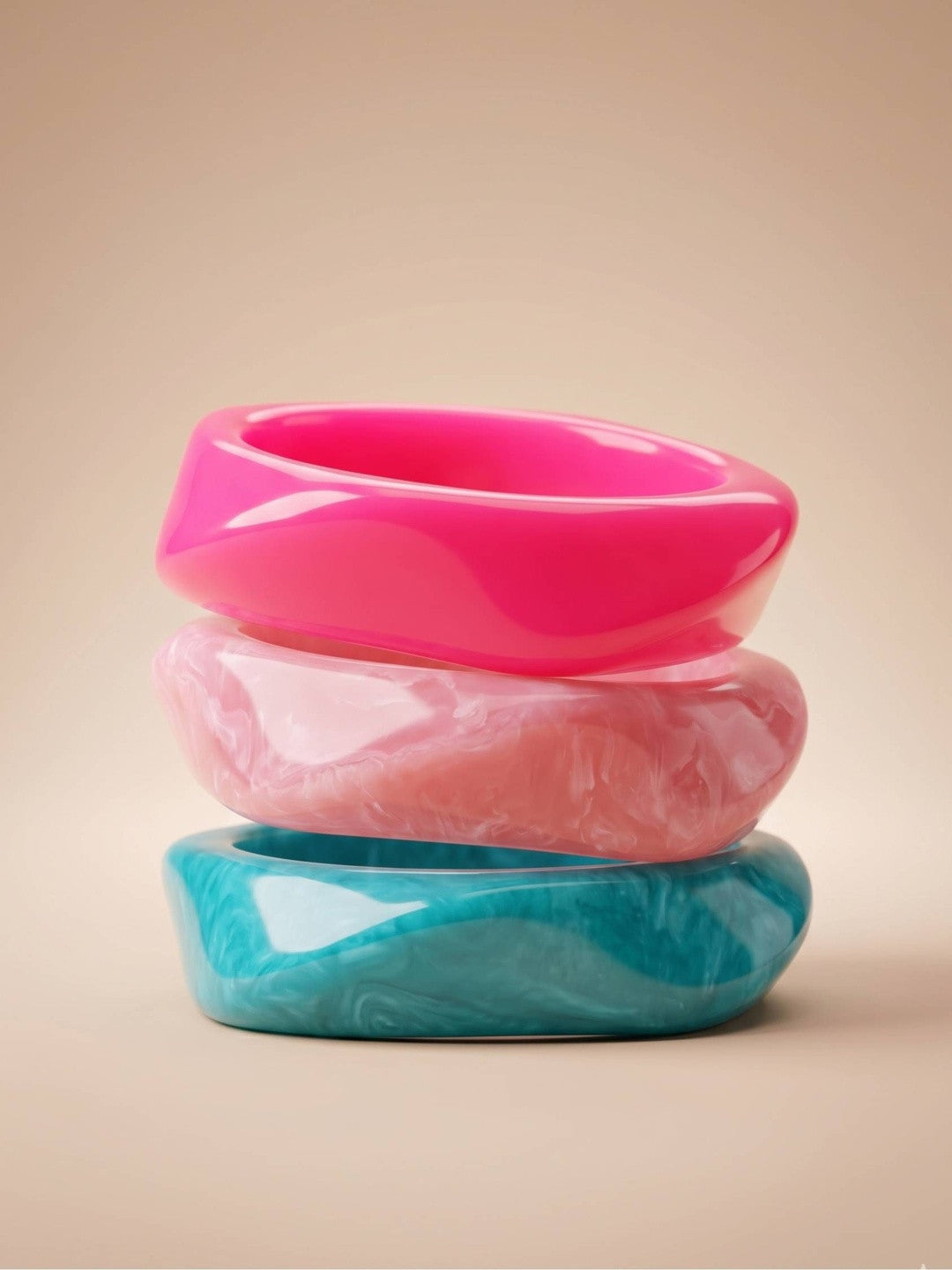 Resin Marble Chunky Bangles for Women Set of 3