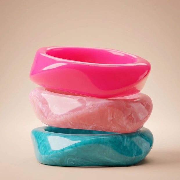 Resin Marble Chunky Bangles for Women Set of 3