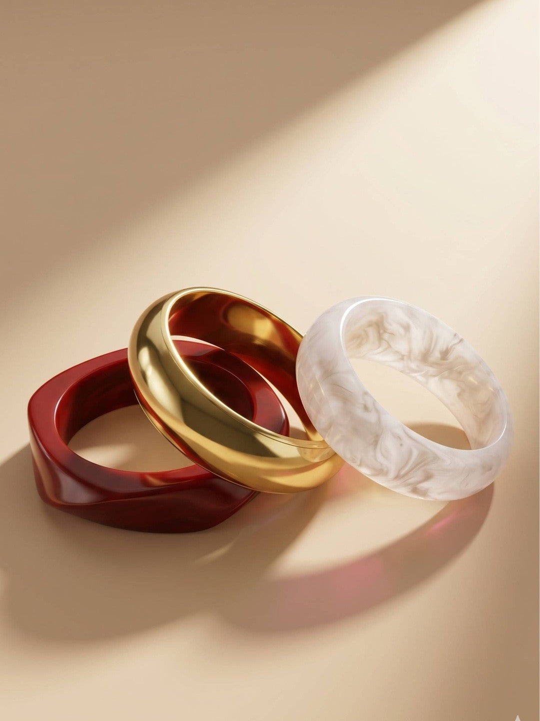 Resin & Gold-Tone Chunky Bangles Set of 3