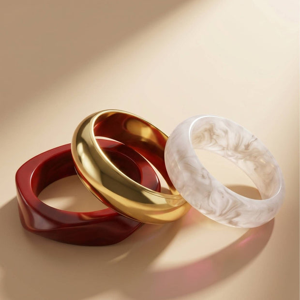 Resin & Gold-Tone Chunky Bangles Set of 3