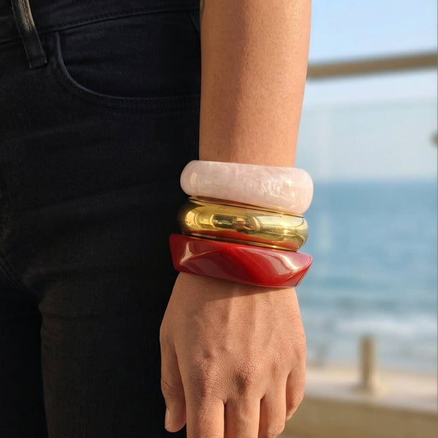 Resin & Gold-Tone Chunky Bangles Set of 3