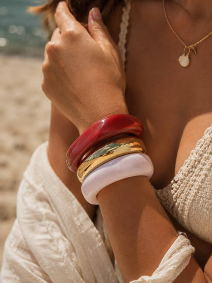 Resin & Gold-Tone Chunky Bangles Set of 3