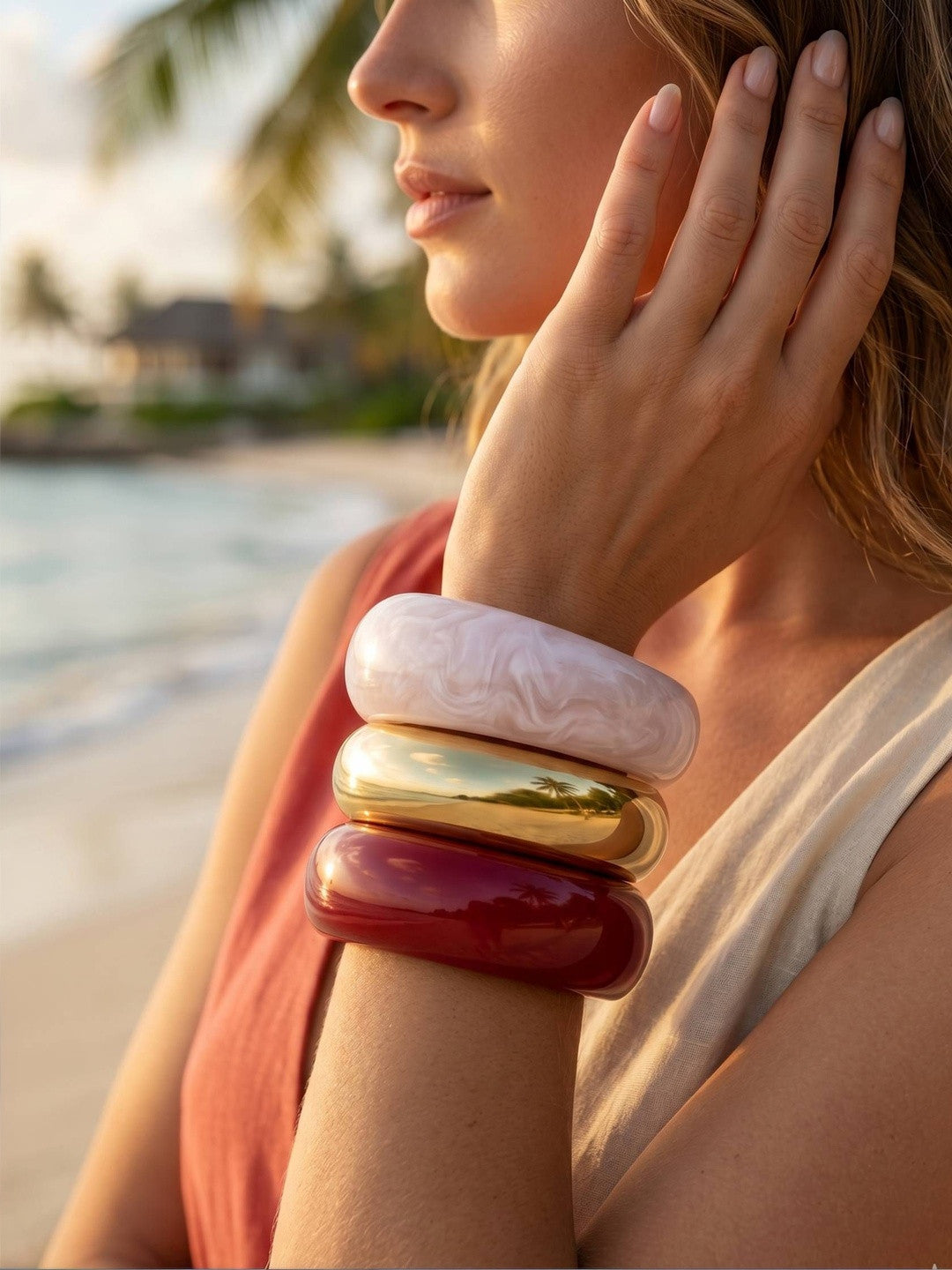 Resin & Gold-Tone Chunky Bangles Set of 3