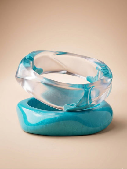 Clear & Turquoise Resin Bangles Set of 2