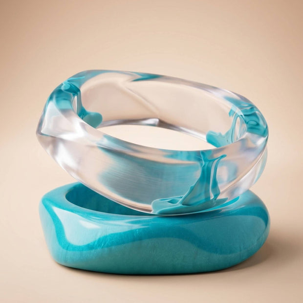 Clear & Turquoise Resin Bangles Set of 2