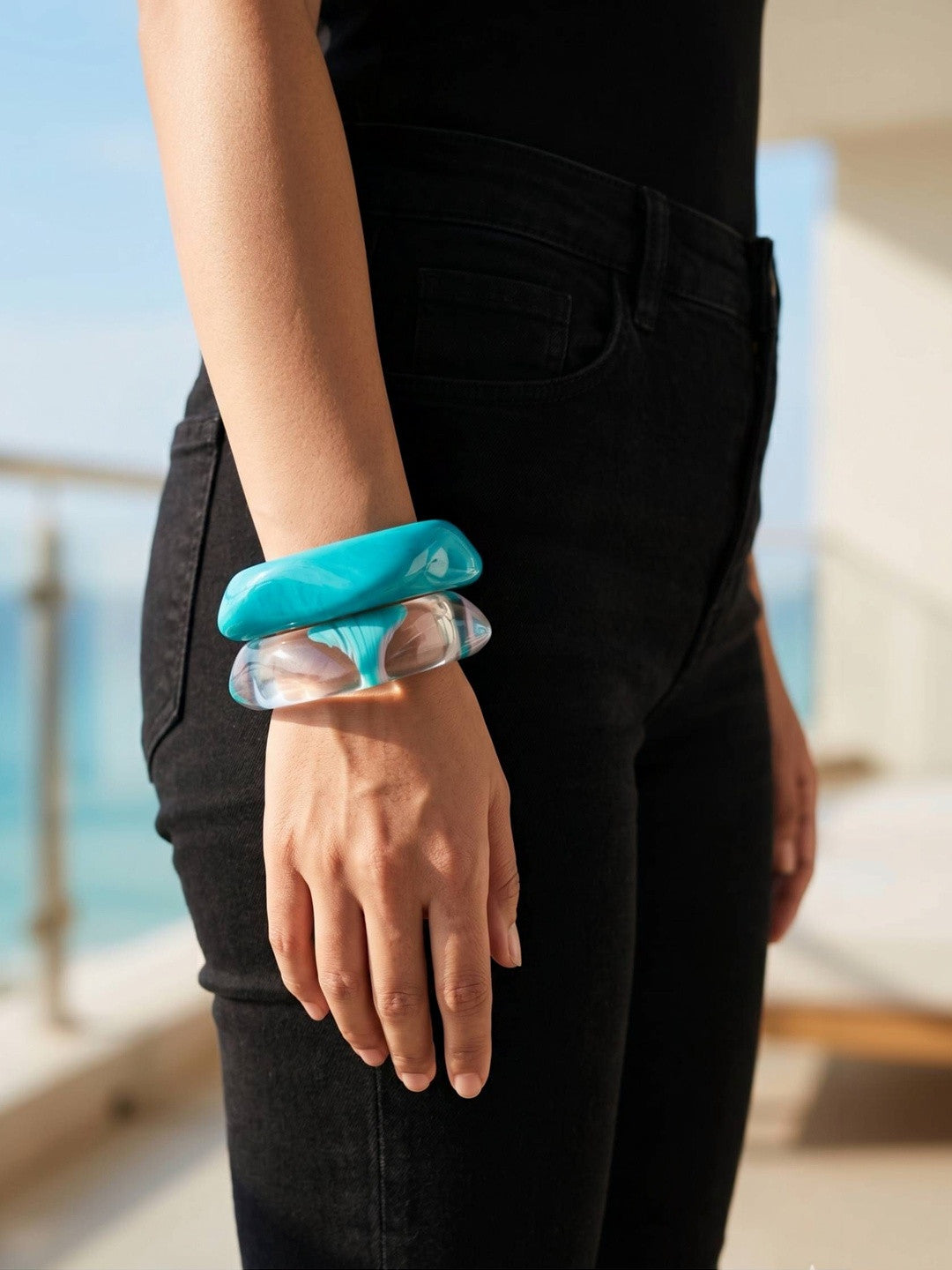 Clear & Turquoise Resin Bangles Set of 2