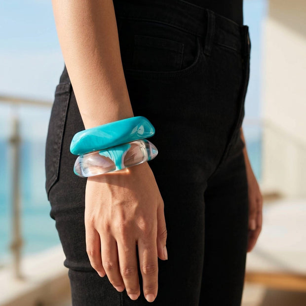 Clear & Turquoise Resin Bangles Set of 2