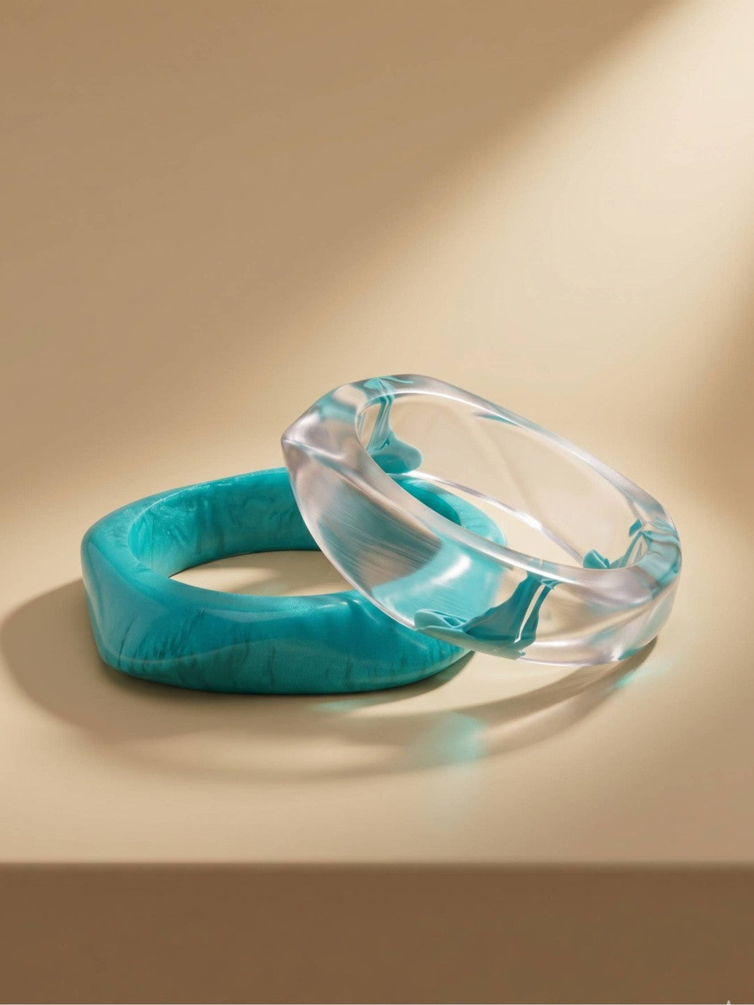 Clear & Turquoise Resin Bangles Set of 2
