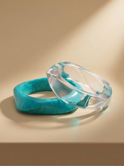 Clear & Turquoise Resin Bangles Set of 2