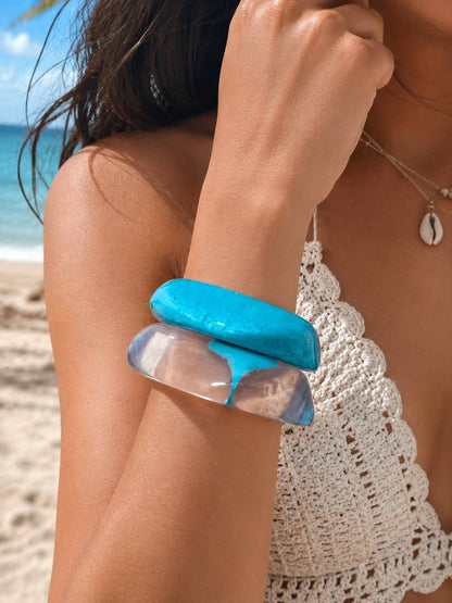 Clear & Turquoise Resin Bangles Set of 2
