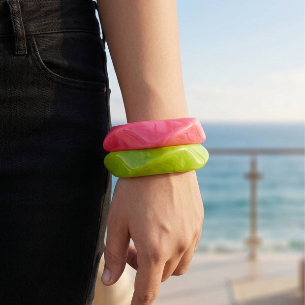 Neon Resin Faceted Bangles for Women Set of 2