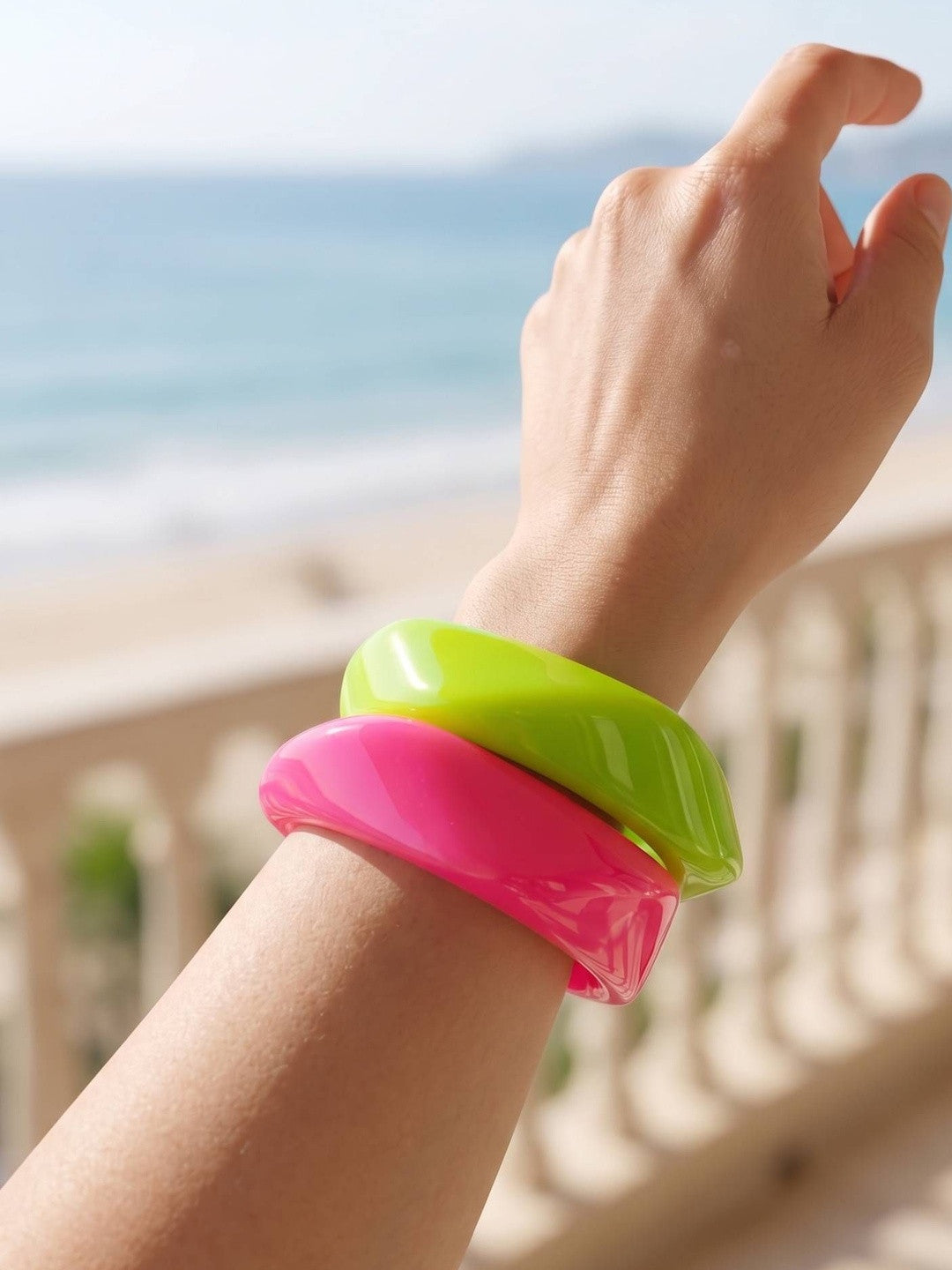 Neon Resin Faceted Bangles for Women Set of 2