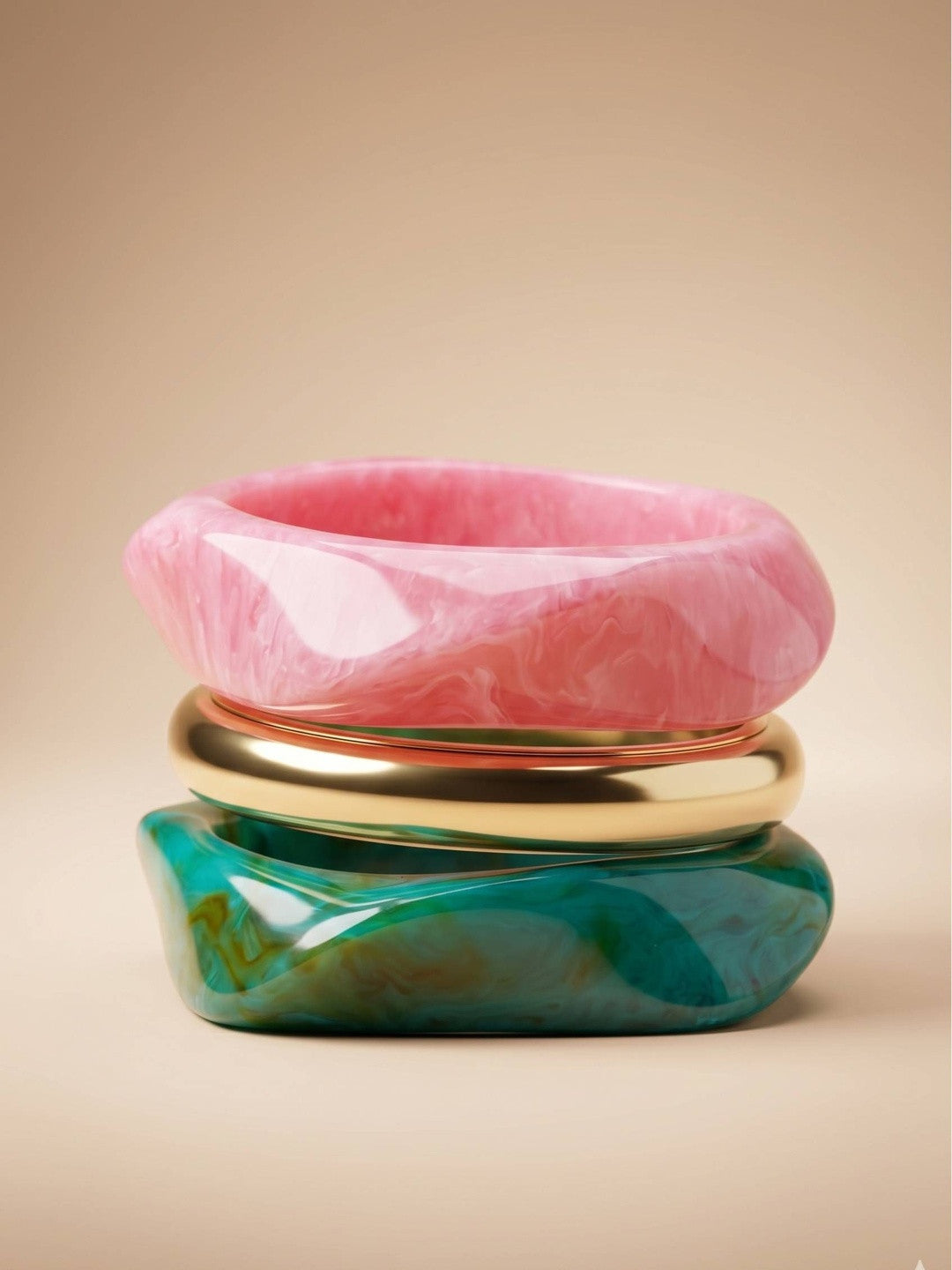 Marble Resin & Gold-Tone Chunky Bangles Set of 3