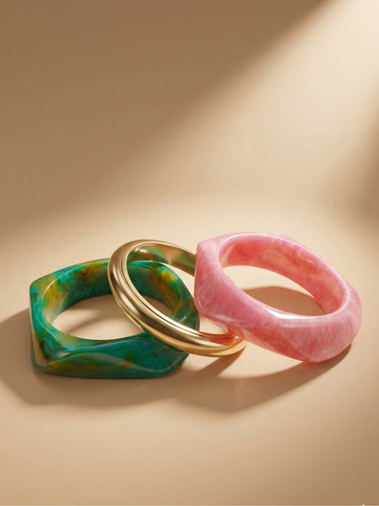 Marble Resin & Gold-Tone Chunky Bangles Set of 3
