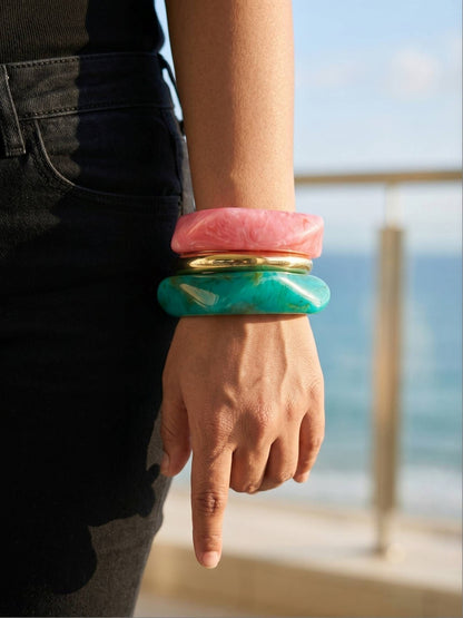 Marble Resin & Gold-Tone Chunky Bangles Set of 3