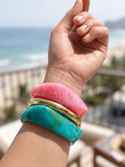 Marble Resin & Gold-Tone Chunky Bangles Set of 3
