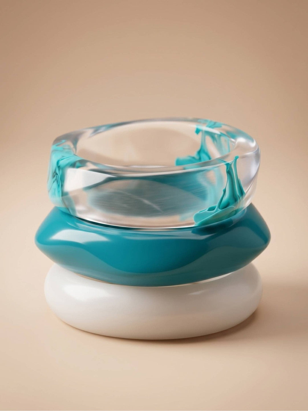 Clear & Teal Resin Bangles for Women Set of 3