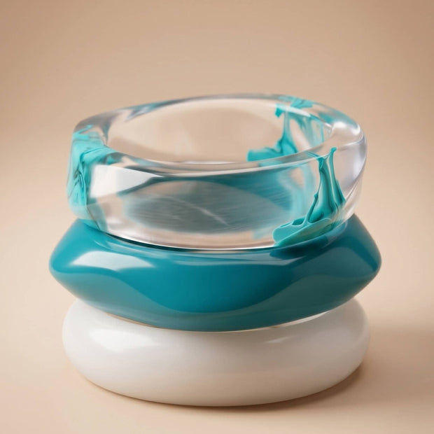 Clear & Teal Resin Bangles for Women Set of 3
