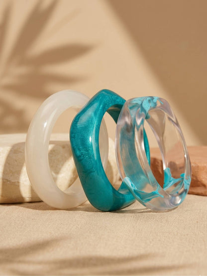 Clear & Teal Resin Bangles for Women Set of 3