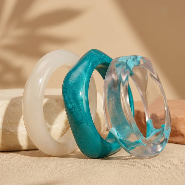 Clear & Teal Resin Bangles for Women Set of 3