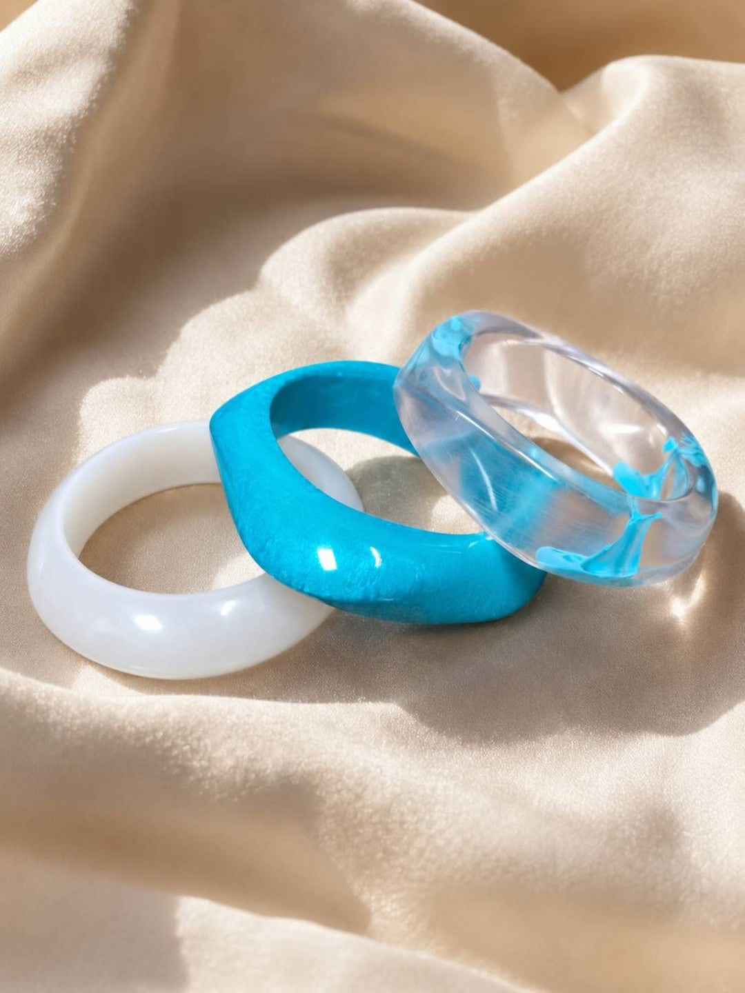 Clear & Teal Resin Bangles for Women Set of 3