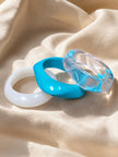 Clear & Teal Resin Bangles for Women Set of 3