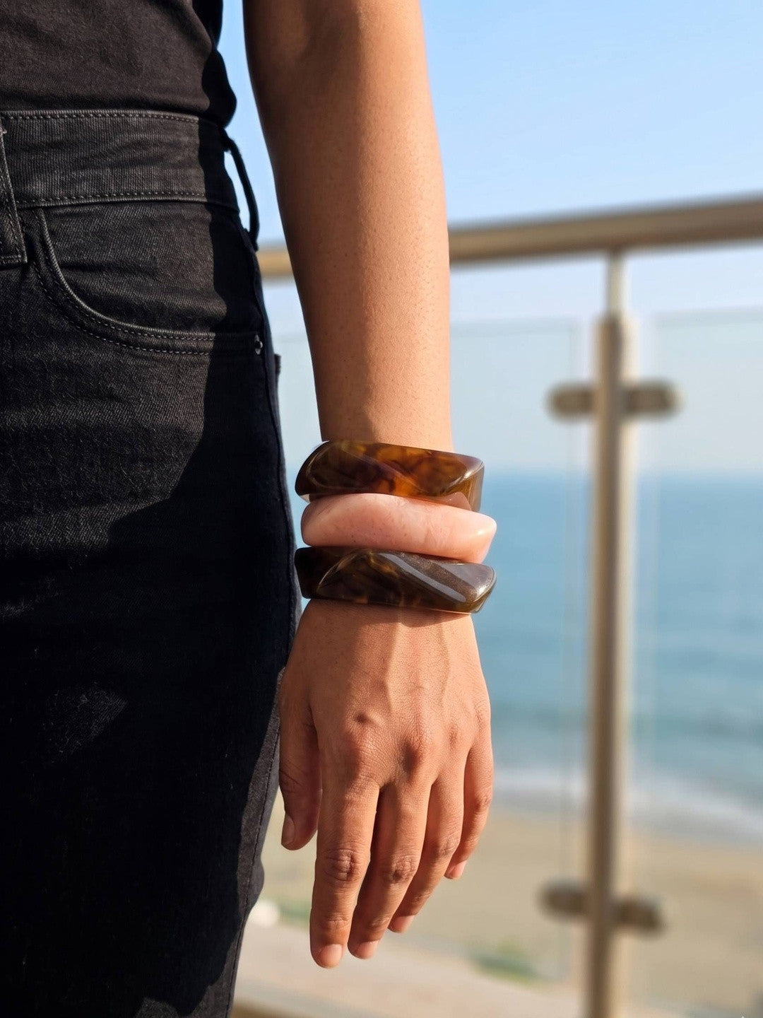 Tortoiseshell Resin Bangles for Women Set of 3