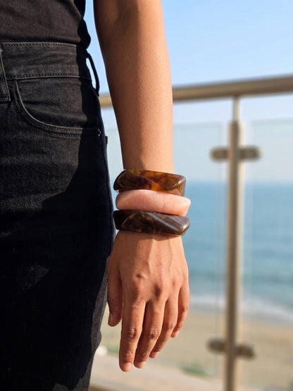 Tortoiseshell Resin Bangles for Women Set of 3