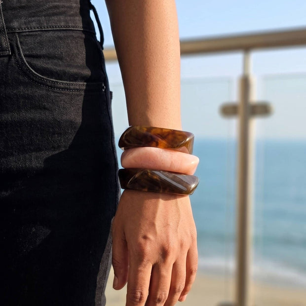 Tortoiseshell Resin Bangles for Women Set of 3