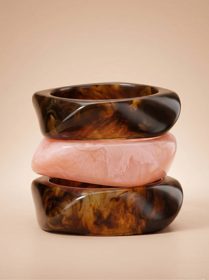Tortoiseshell Resin Bangles for Women Set of 3