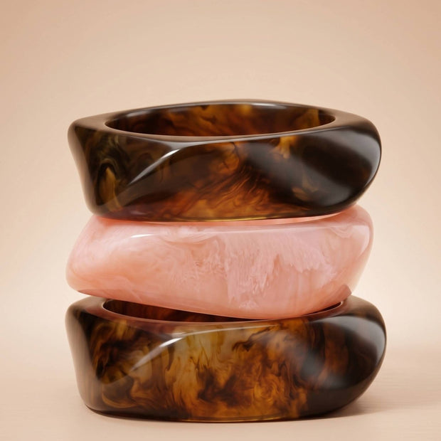 Tortoiseshell Resin Bangles for Women Set of 3