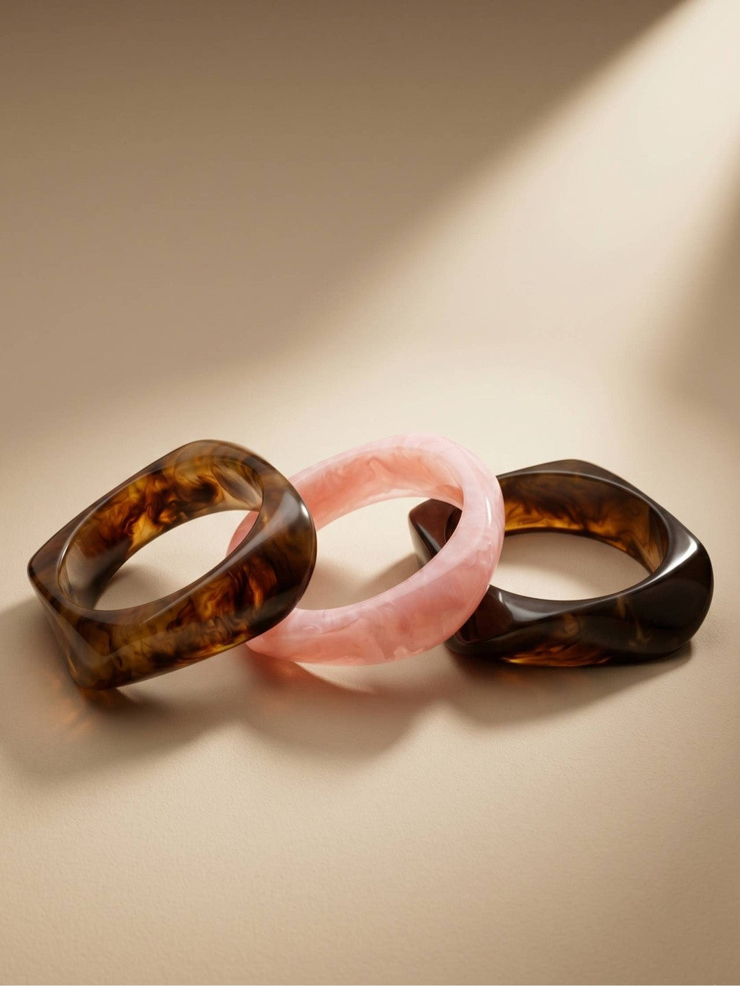 Tortoiseshell Resin Bangles for Women Set of 3